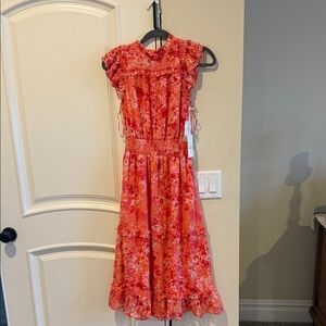 CeCe Floral Midi Dress - Red and Pink